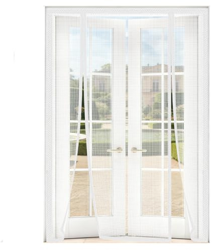 MAGICDOOR Double Opening Magnetic Door Screen 140x200cm-White of Fibreglass | Fly Screen for Windows, Fine Mesh Door Curtain, Magnetic Anti-Mosquito Net without Drilling for French Sliding