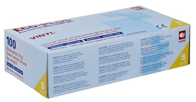 Guanti monouso in vinile Eco Plus, AMPRI, senza polvere, confezione 100 pezzi, Guanti in vinile, senza lattice, guanti dell' Esame, Guanti in vinile, Guanti Usa e getta