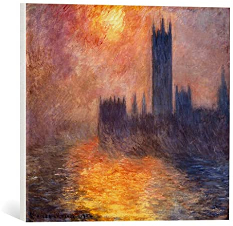 kunst für alle Leinwandbild: Claude Monet Das Parlament in London bei Sonnenuntergangn 1904 - hochwertiger Druck, Leinwand auf Keilrahmen, Bild fertig zum Aufhängen, 45x40 cm