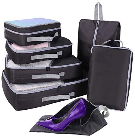 Packing Cubes Set 7-teilig, Kofferorganizer Kleidertaschen Packwürfel für Kleidung Unterwäsche Kosmetik, Wasserdicht, Ideal für Reise Geschäftsreisen Urlaube und Wohnmobile