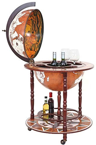 Mendler Globusbar HWC-D86, Minibar Hausbar Weinregal, Weltkugel Ø 45cm rollbar Eukalyptusholz MVG-Zertifiziert