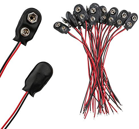 SENZEAL 20 Stück 9V Batterie Clip Anschluss I-Typ Leder Schnappverbinder mit 15cm Anschlusskabel für 9-Volt-Blockbatterie