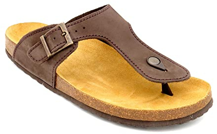 Herren Pantoletten Leder Sandalen Zehentrenner Nubuk Hausschuhe mit Korksohle