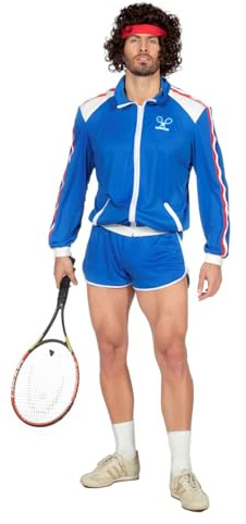 Wilbers & Wilbers 80er Jahre Tennisstar Retro Trainingsanzug Tennisspieler 80`s Trash Herren-Kostüm, Größe:48
