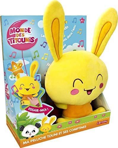 Lansay - TITOUNIS - Ma Peluche Touni Électronique 20 cm avec 5 Comptines Françaises - Meunier tu Dors, Fais Dodo, Petit Escargot… - Peluche Musicale Douce avec Piles Incluses - Dès 6 Mois