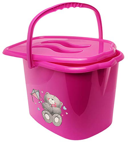 alles-meine.de GmbH Eimer/Windeleimer mit Deckel + Tragegriff - pink - rosa Tiere - Teddybär - Teddy Bieco - geruchsdicht - Putzeimer - Windeln Babywindeln - Geruch - geruc..
