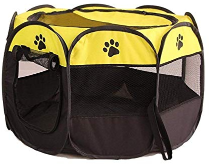 PENVEAT Tragbare Faltbare Laufstall Haustier Hund Kiste Zimmer Puppy Übung Zwinger Cat Cage Wasserdicht Outdoor Abnehmbare Mesh Schatten Abdeckung, Gelb, 91x91x58cm