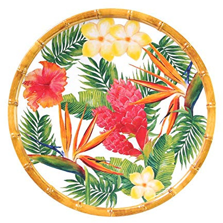 Les Jardins de la Comtesse - Kleiner Dessertteller mit gelb-gelb-grünem rosa Blütendesign - Melaminteller aus der Geschirrkollektion Exotische Blumen - Geschirrkollektion MelARTmine - Ø 23 cm