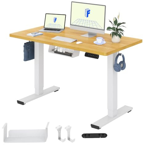 FLEXISPOT Höhenverstellbarer Schreibtisch Basic 120x60cm | Mit Kabelmanagement, Haken und EINTEILIGER Tischplatte, Ergonomischer Homeoffice-Tisch, Bürotisch (Ahorn)