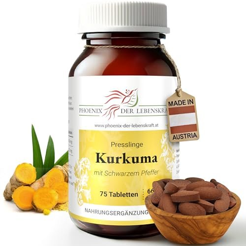Kurkuma + Schwarzer Pfeffer Tabletten à 660 mg Pflanzenstoff, 75 Tabletten (Curcuma longa, Curcumin + Piperin), Tabletten statt Kapseln