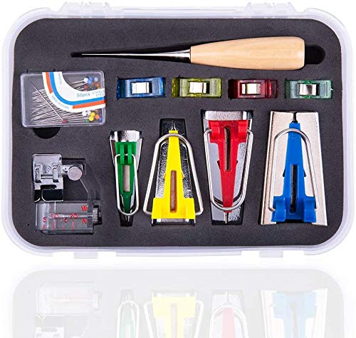 Namvo Bias Tape Maker Kits Tool Set, 4 storlekar Bias Tape Maker med Sewing Awl, Bead Needles, Adjustable Binder Clip, Wooden Awl, Fotpress-praktisk f?r s?mning/quiltning