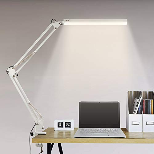 BIENSER Lampada da Scrivania a LED, 1100LM Lampada da Tavolo con Morsetto, 10 Livelli di Luminosità X 3 Modalità, Dimmerabile, Protezione degli Occhi, Lampada da Architetto Per Ufficio Lettura Studio