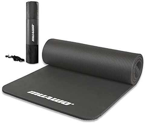 Muawo Premium Sportmatte und Fitnessmatte, perfekt als Yogamatte, Gymnastikmatte, Trainingsmatte | rutschfest | extra-dick & extra-lang | 190 cm Länge x 60 cm Breite x 1,5 cm Dicke (Grau)
