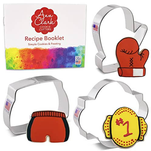 Ann Clark Boxing 3-Pc. Cookie Cutter Set, Made in USA, Large Boxing Glove, Large Championship Belt, Trunks