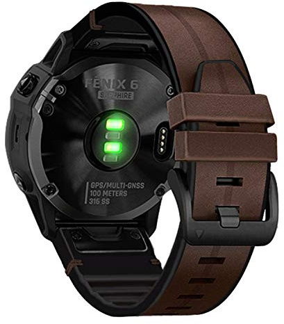 ahayo Läderarmband för Fenix 7/Fenix 6/EPIX 2/Fenix 5, QuickFit 22 mm äkta läder med vågig silikon svettbeständig handledsrem för Garmin Forerunner 955, Approach S62, Instinkt 2, 22mm, Läder Silikon