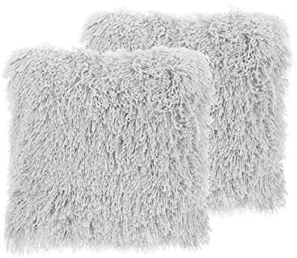 Beliani Conjunto de 2 Cojines Decorativos Fundas de cojín Decorativas de Tela de poliéster Gris con Inserto de Superficie Peluda 45 x 45 cm Cide