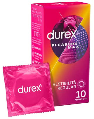 Durex Pleasuremax, Preservativi con Rilievi e Nervature, Stimolanti per Lei, 10 Profilattici