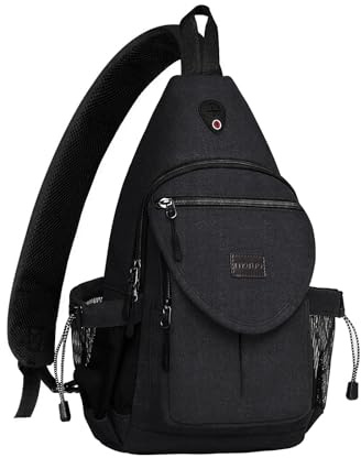 MOSISO Sling Backpack,Canvas Crossbody Hiking Daypack Bag with Anti-theft Pocket, Black