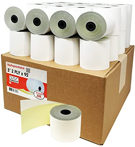 (32 Rolls) 2 Ply Carbonless Rolls 3 X 95 Feet White/Yellow Receipt Paper POS Cash Register Two Ply White/Canary for Star Micronics SP700 SP2000 UP389 Omni 480 TMU 220 250 Require Ribbons ERC30/34/38