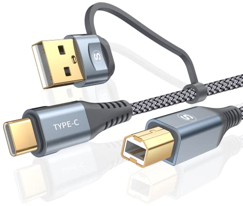 USB Druckerkabel 3M,USB C Druckerkabel 2 in 1 Scannerkabel USB 2.0 Drucker Kabel USB A/C auf USB B PC Printer Cable Kompatibel für HP,Dell,Canon,Epson,Lexmark,Xerox,Brother,Samsung,Pixma