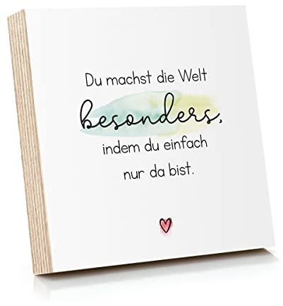 ARTFAVES® Holzbild mit Spruch - Du machst die Welt besonders | Deko Geschenk zum Thema Freundschaft/Liebe/Familie/Größe: 14,8 x 14,8 cm
