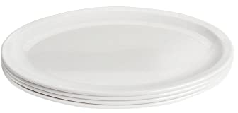 M&B GWPP Melamine Oval Serving Platters, 13 inch Narrow Rim Oval Plates for Salad, Dessert, Steak, Pasta, Appetizers, Sandwich, Set of 4 Oval Platter (White)