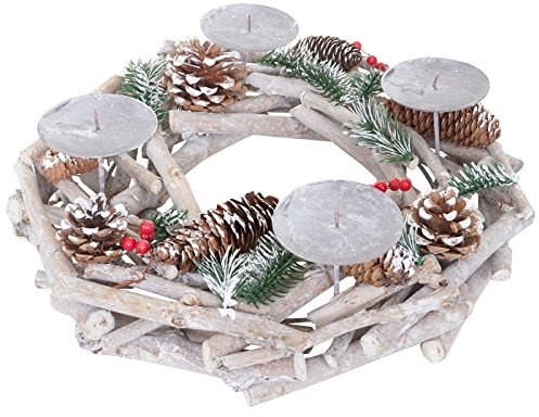 Mendler Adventskranz rund-AM Ø 35cm weiß-grau - ohne Kerzen | Weihnachtsdeko, Tischkranz, Holz