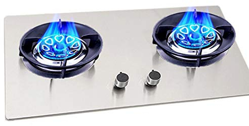 IBOWZ Placa de Gas Encimera de Gas Integrada,Cocción de Mesa, Placa de Cocina de Acero Inoxidable, 2 Anillos de Cocina portátiles de Hierro Fundido (4200W y 4200W),Fácil de Limpiar,Compatible con