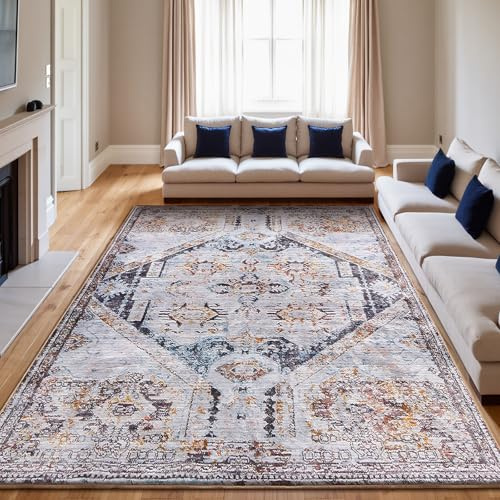 Calore Teppich Wohnzimmer, Teppiche Vintage rutschfeste Kurzflor Teppich für Schlafzimmer, Wohnzimmer, Esszimmer, Küche, Eingang (Retro-Beige, 160×200 cm)