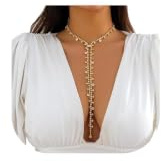 Sexy Strass-Halskette, einfache lange Quaste, Sommer, Kristallkralle, Körperkette, Statement-Strass-Choker-Halskette, Bikini, Brust-Körperkette, Schmuck für Frauen und Mädchen, Strass-Metall