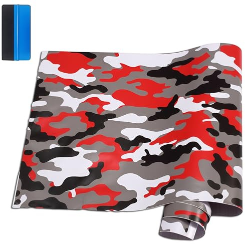 NewL Camouflage-Vinylfolie für Auto, Motorrad, Computer, Laptop, Roller, Motorrad, Rot (Rot, 50cm x 150cm) | Tarn-Optik, Montagewerkz. inkl., Luftablass-Technik, blasenfrei, dehnbar, für Autos, Motorräder, Computer, Laptops, Roller