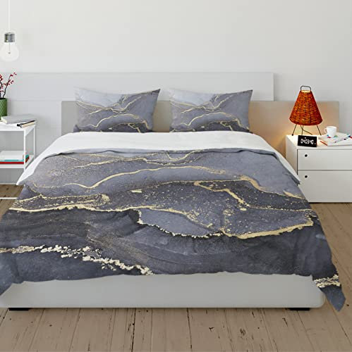 HOBBOY Grau &; Gold Pipple Muster Bettwäsche Bettbezug Sets Komfort &; Luxus Bettbezug mit Reißverschluss 4 Eckbänder 2 Kissenbezüge Keine Laken 200x200 cm