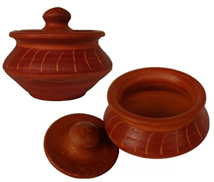 Handmade Small 2pcs Clay POTS with Lid & Design, Home/Hotel/Restaurant Table Decor Sugar/Sweets/Jewelry/Ingredients Stackable Cups