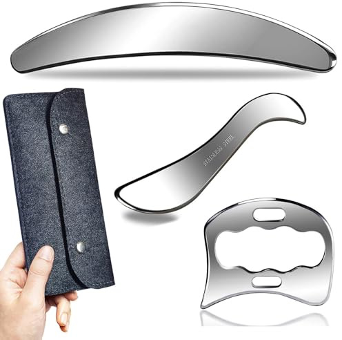 GYX COELE 3 in 1 Stainless Steel Gua Sha Set Scraping Massage Tool Set,IASTM Tool Set, Soft Tissue Therapy Used for Arms, Back, Legs,Shoulder Reduce Muscle Soreness (3PCS Set)