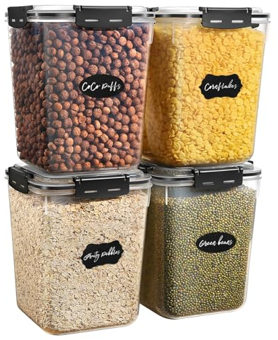 YASHE 5,3L Contenitori Ermetici per Alimenti Grandi 4pezzi, senza BPA Contenitore Plastica con Coperchio, Contenitori Alimentari per Cereali, Pasta, Muesli