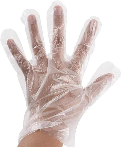 Disposable Polyethylene Plastic Gloves for Food handling, Cleaning, Cooking, Food Counters, Crafting, Hair Colouring, Sanitary, Multipurpose, Powder & Latex Free - One Size Fits Most (100, Clear)