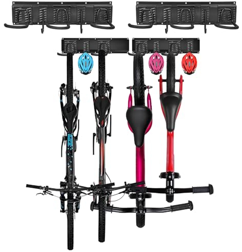 HomdMarket Support Vélos Mural, 4 vélos 3 casques, support mural de rangement pour vélos, rangement réglable pour vélos d'intérieur pour le garage ou la maison, gain de place
