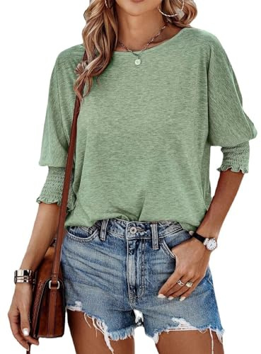 ABINGOO ABIINGOO Camisetas de Verano para Mujer Camisetas de Manga Corta Cuello Redondo Tops Túnica de Colores Básicos Casual Elegante Túnica Camisas(Verde,L)