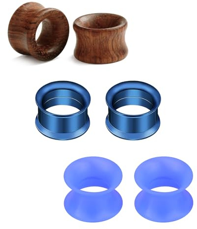 Rajnard Edelstahl Silikon Holz Tunnel Set 6-16mm Extra Weich und Flexibel Flesh Tunnel Ohr Plug Expander Hider Piercing Schmuck für Frauen und Männer