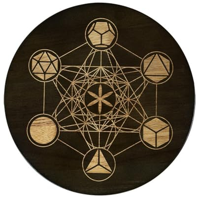 Shitafe Plateau en pour pierres, panneau pendule,Table d’en planchette en bois | Planche de Divination Cube Metatron en bois, tableau de méditation gravé en bois, Planchette de disque rituel