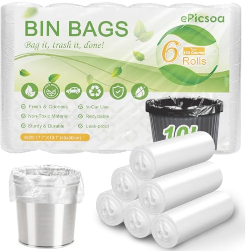 Bolsas de basura pequeñas de 10 litros, 120 bolsas de basura pequeñas con pedales, bolsas de basura para coche, oficina, baño, dormitorio (blanco, 10 L)