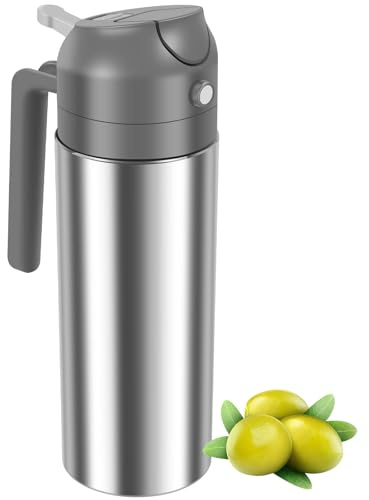 2 in 1 Oil Dispenser and Oil Sprayer, 304 Stainless Steel Oil Dispenser Bottle, 500ml Oil Sprayer for Cooking, Refillable Food-grade Oil Mister for Air Fryer, Salad, Frying, BBQ, Home Kitchen Gadget