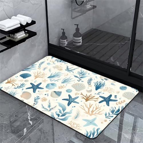 Badezimmerteppich, Badematte Rutschfest Badematte Stein, Badteppich Badvorleger Rutschfest Waschbar, Badematten Bad Teppich Badezimmer Teppiche, Bathroom Bath Mat, Badematte Maritime Teppich 80x150cm