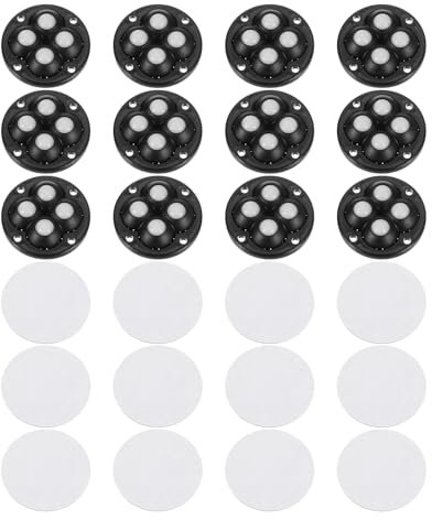 QUARKZMAN 12Pcs Mini Roulettes autocollantes, 1,85 x 0,55 Roulettes Pivotantes à 360° pour Petits Appareils de Rangement Poubelle - Perles en Nylon (Noir)