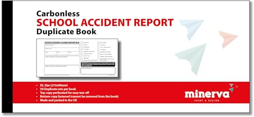 Accident Report Duplicate Book with NCR Paper - Records for School Incidents & Illnesses, DL Size 210x99mm - Pack of 1