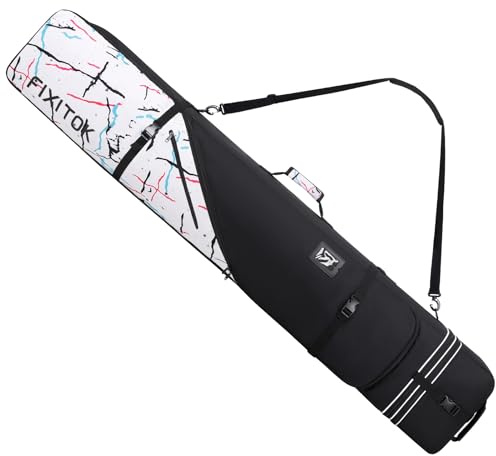 FIXITOK Bolsa de snowboard y esquí aeronáutica, impermeable, totalmente acolchada, para tabla, botas, ropa, casco y equipo, longitud ajustable (157-181 cm)