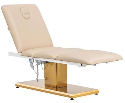 physa Lettino estetista 300 W 200 kg Beige, oro Lettino estetica Poltrone pedicure per centri estetici Lettino da massaggio