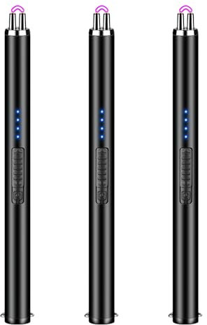 Bordeag 3pcs Accendino Elettrico, Accendino Ad Arco, Accendigas Ricaricabile, Accendino Lungo Per Candele Accendigas Elettrico Antivento Per Accendere Candele,Stufe, Barbecue,Campeggio