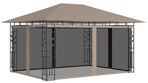 ShGaxin Pavillon mit Moskitonetz, 4 x 3 x 2,73 m, Taupe, 180 g/m², Pavillon, wasserdicht, UV-Schutz, Gartenpavillon, Outdoor-Pavillon – 312252