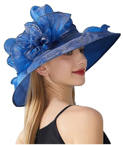 SRZYMJ Kentucky Organza-Derby-Hut für Damen, Braut, Hochzeit, Kirche, Teeparty, breite Krempe, Sommer-Sonnenkappe Sonnenhut Damen Bunt Fischerhut Für Safari Anglerhut